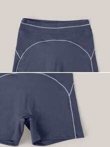 TimeOff Women's 1pc Colorblock White Stripe High Waist Tummy Control Sports Shorts - Navy Blue - View 4