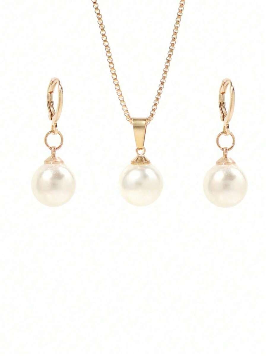 French Minimalist Pearl Set, Summer Vacation Single Bead Design, Light Evening Dress / Daily Wear Versatile Elegant Accessory - one-size - View 1