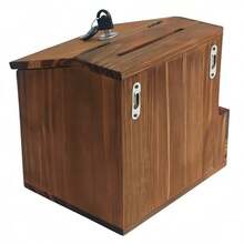 Rustic Wooden Suggestion Box Tip Jar Donation Wall Mounted Box W/Slot Lock Chalkboard - A - View 9