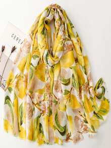 Women's Floral Print Scarf, Casual Versatile, Suitable For Daily Wear - Green - View 13