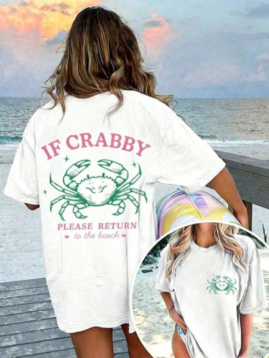 1 Piece Women's Graphic T-Shirt With "If You're In A Bad Mood, Please Go Back To The Beach" Print, 100% Cotton, Double-Sided Print, Casual Summer Style, Plus Size. | Clothing - 紅色和黑色 - 查看 1