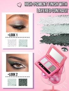 Misslyn 1件 EYE Want It 3色眼影套組，附鏡子與刷具，啞光亮片閃粉高顯色，質地柔軟易暈染，Y2K派對海灘旅行妝容，新年禮物，情人節禮物 - 56 LEAF ME ALONE - 查看 5