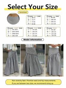 Women's Fashion Casual A-Line Striped Ruffle Hem Versatile Skirt Spring - Black and White - View 7
