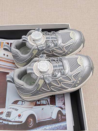 Kids' New Breathable Non-Slip Soft Sole Mesh Casual Sneakers With Knob Button Closure For Boys And Girls
