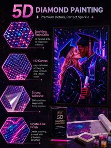 Personalisiertes 5D Diamant Malerei Porträt, Cyberpunk Neon Abschluss Paar Kuss Leinwand Set, personalisierte Diamant Stickerei Wandkunst, DIY Foto Geschenk für Freunde, 2024 Abschluss Dekoration, Muttertags- und Abschlussgeschenk, warme Atmosphäre - Verschiedenfarbig - Übersicht 8