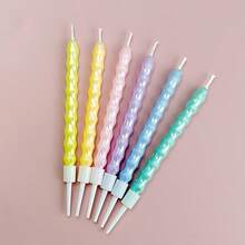 HIBIRTH 6 buah Lilin Pensil Cahaya Mengalir Kreatif Gaya Paris, Lilin Ramping Bergaris Gaya Romawi dengan Gradien Warna Mutiara untuk Perayaan Pesta Ulang Tahun dan Dekorasi Kue - View 11