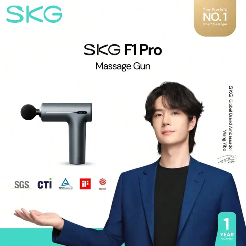 Súng massage sạc điện SKG F1 Pro | 6 mức cường độ, 4 đầu massage, thiết kế di động, dùng cho toàn thân, điều khiển thông minh ba chế độ - kèm theo giám sát áp suất thông minh, hẹn giờ thông minh và chuyển đổi tần số động, sử dụng liên tục 240-300 phút