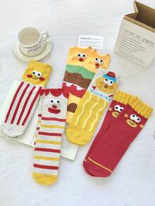 1/5 Pairs Creative 3D Eyeball Mid-Calf Socks, Cute Fries & Burger Socks, Unisex, Suitable For Couples, Families, Best Friends, Casual Versatile Fashion Socks - Multicolor - View 6