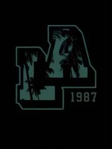青少年男孩休閒簡約「LA」字母 & 1987數字印花無袖圓領背心 + 工裝褲 春夏舒適新風格套裝 - 黑色 - 查看 6