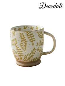 DearDali 1 Stück 500ml Vintage handbemalte Ast & Blatt pastoraler Stil Unterglasur Keramik Tasse, Sesam gesprenkelte Glasur Boden, Pflanzenmuster, Mikrowellengeeignet, kratzfest, Spülmaschinenfest, geeignet für Frühstücksmilch zu Hause, Nachmittagstee im Büro, tägliche Wasserbecher im Schlafzimmer, Getränkeservice im Café, Feiertagsgeschenk oder Schulanfang - Verschiedenfarbig - Übersicht 13