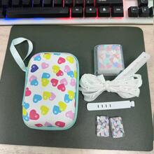 6pcs Colorful Heart/Cow Print Hard Shell Cable Organizer Set, Includes Storage Bag/Charging Case/Cable Clip/Pleated Chiffon Cable/Cable Protector, With Carrying Strap Ultra Portable, Used For CCD, Charger, Data Cable Partitioned Storage, Easy To Find Things When Going Out, No More Messy Bag - Multicolor - View 15