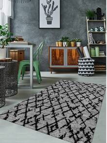 Digitally Printed Non-Slip Washable Runner And Area Rug Living Room Carpet, Modern Design | Modern, Scandinavian, Bohemian And Classic Styles | 100% Polyester - Black - View 3