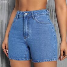 xuehuamaoyi02  Shorts de mezclilla casuales lisos para mujer para uso diario - Lavado ligero - Ver 5