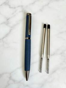 3pcs Luxury Metal Ballpoint Pen Set (1 Pen + 2 Refills), 2 Colors Available (Blue/Black), With 1.0mm Black Refill, Suitable For Business Office, Meeting Signing, Student Exams, Daily Writing And More. Fits Different Styles, Perfect Choice For Corporate Gifts, Business Presents Or Holiday Souvenirs. - Metal Pen - View 11