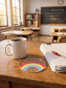 1pc Personalised Thank You Teacher Gift, Custom Text,Rainbow Coaster,Perfect Gift For Back To School,Teachers And Coworkers - Multicolor - View 3