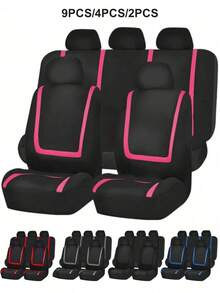 Universal Car Seat Covers - 9pcs Set (Full Set), 4pcs Set (Dual Seat), 2pcs Set (Single Seat) Options - U-Shaped Striped Design, Anti-Slip & Durable, Compatible With General Cars, SUVs, Sedans, And With Airbag - Easy To Clean, Upgrade Interior - Style a - View 13