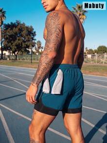 Shorts de running unisex 2 en 1 con forro interior, cintura ajustable con cordón, shorts deportivos para entrenamiento fitness para hombre - lago azul - Ver 8
