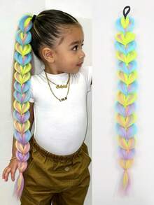 1pc Kids Colorful Synthetic Ponytail Hair Extension, 24 Inch Long Ponytail, Suitable For Girls Halloween Christmas - Multicolor - View 11