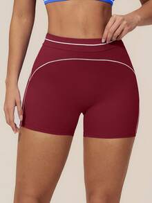 TimeOff Women's 1pc Contrast White Line High Waist Tummy Control Sports Shorts - Burgundy - View 7