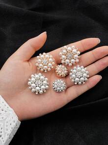 1/3pcs 18/26/29mm Women's Elegant Rhinestone Faux Pearl Button Covers, Crystal Button Covers, Removable Clip-On Button Covers, Crystal Glamorous Buttons For Clothing, With Pliers Press Button, Lead Color - Multicolor - View 3