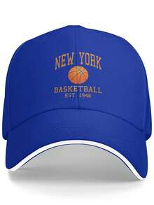 New York Knicks Varsity Print, EST. 1946 Basketball Design Breathable Cotton Printed Baseball Cap Vintage Casual Sun Hat - 藍色 - 查看 2