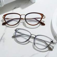 Y2K Cool Blue-Green Cat Eye Frame Glasses, Women's Non-Prescription Glasses Accessory - Black Gold - View 8