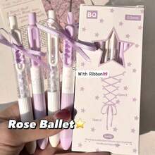 4/8 buah Pulpen Gel Hitam 0,5mm yang Dapat Ditarik dengan Kotak, Pulpen Tekan Gaya Balet dengan Pita Ungu, Alat Tulis Lucu untuk Menulis Halus, Perlengkapan Sekolah, Catatan Belajar, Perencana, Jurnal & Kembali ke Sekolah - A - View 11
