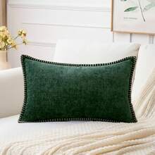 1pc Soft & Comfortable Skin-Friendly Double-Sided Chenille Pillow Cover With Stitched Edges, Moss Green (Without Filler), Suitable For Sofa And Bed, Spring/Summer - Dark Green - View 9