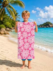 1pc Zouju Pink Children's Beach Towel Bath Towel, Super Absorbent Microfiber Oversized Beach Blanket, Suitable For Travel, Pool, Diving, Surfing, Yoga, Camping, Multiple Sizes, Beach Accessories, Applicable For Beach, Pool, Travel, Camping, Yoga - Multicolor - View 7