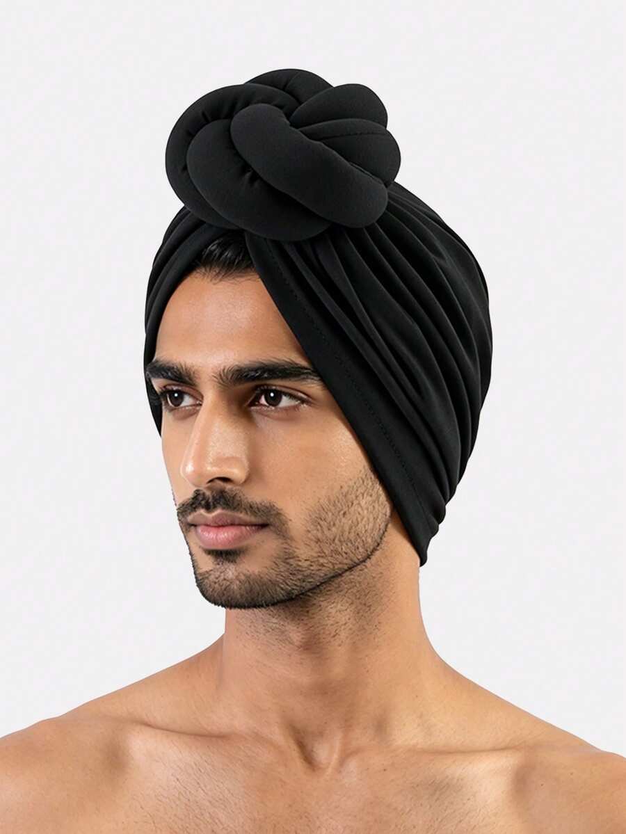 1pc Men's 3D Cable Knit Ball Beanie Hat Hair Loss Cap Suitable For Daily Use - Black - View 1
