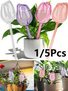 1/5/10 piezas Globos de autorriego con forma de tulipán, con diseño de boca estrecha para prolongar el tiempo de goteo, adecuados para plantas en macetas de interior y exterior, cestas colgantes, herramientas de jardinería y accesorios para el cuidado del césped, globos de riego para plantas, artículos esenciales para el jardín exterior - Multicolor - Ver 10