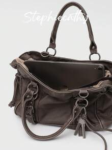 STEPHIECATHY Large Women Retro Distressed PU Leather Shoulder Tote Bag Laides Vintage Y2K Multi Pockets Street Funky Top-Handle Handbag For Commute Shopping Travel - Multicolor - View 11
