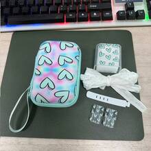 6pcs Colorful Heart/Cow Print Hard Shell Cable Organizer Set, Includes Storage Bag/Charging Case/Cable Clip/Pleated Chiffon Cable/Cable Protector, With Carrying Strap Ultra Portable, Used For CCD, Charger, Data Cable Partitioned Storage, Easy To Find Things When Going Out, No More Messy Bag - Multicolor - View 16