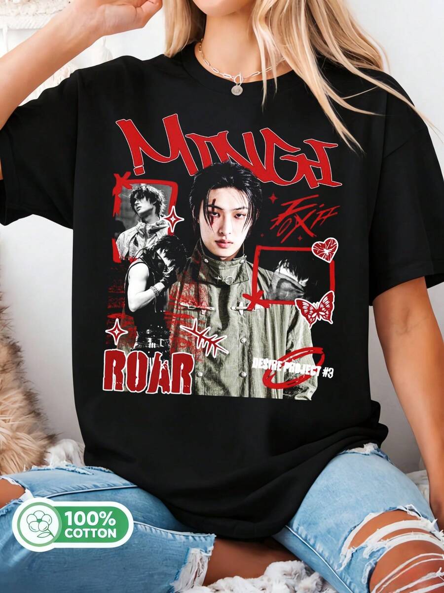 Ateezs Mingi Retro T-Shirt, Mingi Fix Off Roar T-Shirt, Ateezs Golden Hour Part 3 T-Shirt, Ateezs World Tour In Your Fantasy Tee - Black - View 1