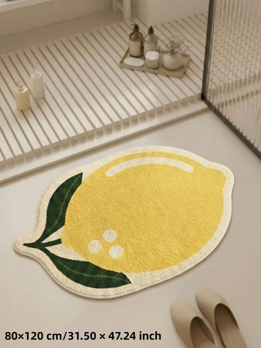 1 pieza Alfombra con forma de limón, Alfombra minimalista y linda, Alfombra para sala de estar, dormitorio, colchón, Alfombra de baño, Alfombra de baño, Alfombra de puerta, Alfombra pequeña, Alfombra, Alfombra de piso, Decoración del hogar, Alfombra pequeña de área, Alfombra exterior, Decoración del hogar, Alfombra de área, Alfombra de dormitorio, Alfombra lavable - Multicolor - Ver 1