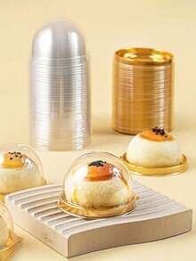 100/50pcs Gold Dessert Cake Boxes, Gold Pudding Boxes, Transparent Mousse Cake Boxes, Suitable For Weddings, Christmas Gifts, Also Suitable For Cake, Candy And Chocolate Packaging, Ideal Choice For Weddings, Parties And Gifts - Multicolor - View 8
