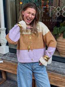 2026 Autumn/Winter New Fashion Wool Material Casual Retro Lazy Dopamine Style Pink & White Color Block Striped Loose Sweet Women's Cardigan Fall - Multicolor - View 4