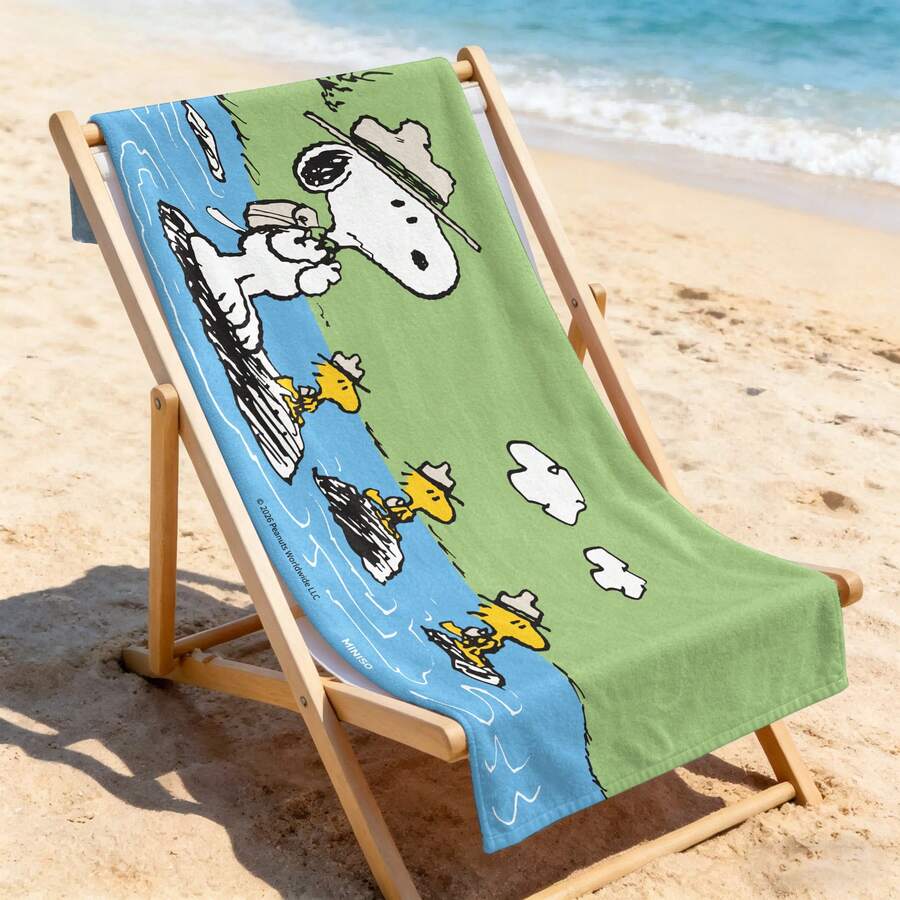 Peanuts Snoopy Beach Towel With Snoopy And Woodstock Camping Adventure Print Ultra Soft Beach Towel, Perfect For Pool, Summer Beach And Travel - A - View 1