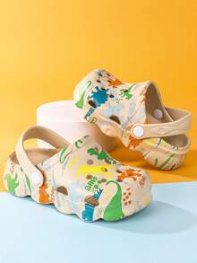 Cute Cartoon Dinosaur Letter Pattern Hollow Out Clogs - Khaki - View 4