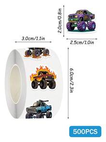 500 pièces Rouleaux d'autocollants de Monster Truck cool 10 styles Autocollants de voiture de dessin animé auto-adhésifs pour sceller les enveloppes, les bouteilles d'eau, les skateboards, la papeterie, les voitures, les vélos, les étuis de téléphone, les ordinateurs portables, les valises, les Monster Truck, les loisirs créatifs DIY, les cadeaux d'anniversaire, les faveurs de fête, les autocollants en vinyle - 1 Set - Voir 2