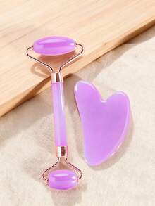 3 PiecesResin Facial Care Set: Dual Roller Massager + Heart-Shaped Gua Sha Board + Double-Sided Cleansing Brush, Home Cleaning Lifting Firming Skincare Beauty Kit - Black Facial Cleansing Set - View 6