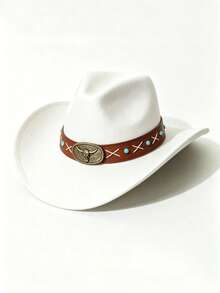 1pc Unisex Western Cowboy Hat, Felt Hat, Riding Hat, Summer Sun Protection Hat, Simple And Stylish. Suitable For Daily Wear, Parties, Outdoor Riding, Western Theme Events, Cosplay, Music Festivals And More. - Blue Pearl Brown Leather Top Hat - View 7