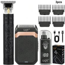 LQT (4件/3件/2件/1件) 無線理容工具組，包含男士理髮器、鬍鬚修剪器、鼻毛修剪器和刮鬍刀，USB-C充電，居家理髮、旅行修鬍與個人理容，送給男性/父親/男友的理想節日禮物 - 黑色 - 查看 13