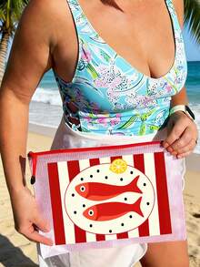 Waterproof Fashion Beach Bag With Cute Fish Pattern And Lemon Decor, Ocean Theme Large Capacity Transparent Makeup Bag With Nylon Zipper, Lightweight Sun-Protective Storage Pouch, Multi-Functional Organizer Bag, Perfect For Swimming, Beach, Diving And Summer Vacation, Back To School Season, Gift For Friends, Family, Besties, Classmates, Unique Birthday Gift, Holiday Gift, Party Gift And Back To School Gift - Multicolor - View 9