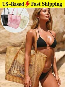 2026 Large Mesh Beach Bag For Women, Sandproof Beach Tote Bag,Large Capacity Beach Travel Bag,Mesh Beach Handbag, Outdoor Activity Travel Storage Bag,Cosmetic Bag,Foldable Women's Shoulder Bag,Multifunctional Shoulder Shopping Tote, Mesh Hollow Bag, Mesh Bag, Bathroom Storage Bag, Multifunctional Toiletry Bag, Bathroom Bag And Shoulder Tote, For Picnic Vacation Camping Hiking Pool & Travel,Summer Essentials,Holiday Bag,Bohemian Style[US Local Warehouse]Back To School - 彩色 - 查看 1