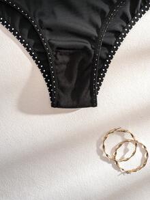 Bragas cómodas con aplicaciones de encaje para mujer de talla grande - Negro - Ver 4