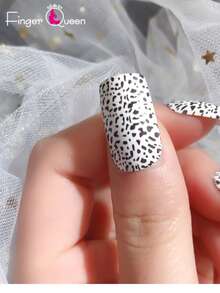 Finger Queen Short Square False Nails Animal Print Black And White 24pcs Card - Estampado animal negro blanco - Ver 4