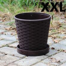 Maceta tejida de bambú grueso, maceta de estilo nórdico para interiores/exteriores, maceta de plástico con agujero de drenaje y bandeja, adecuada para plantar hiedra, suculentas y otras plantas en maceta - Multicolor - Ver 19
