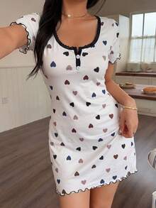Women's Short Sleeve Heart Lace Dress - White - View 1