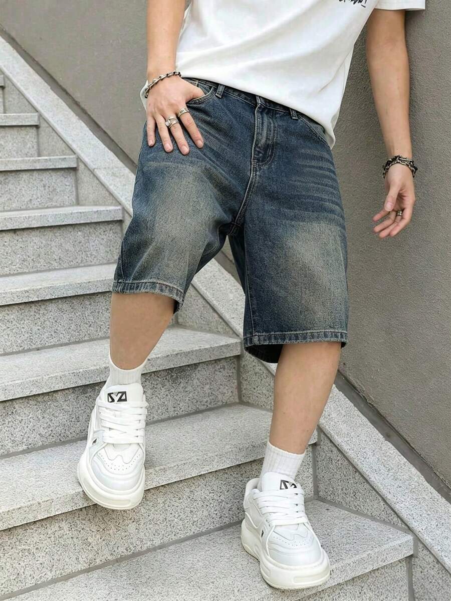 Teenager Vintage Loose Denim Shorts - Medium Wash - View 1